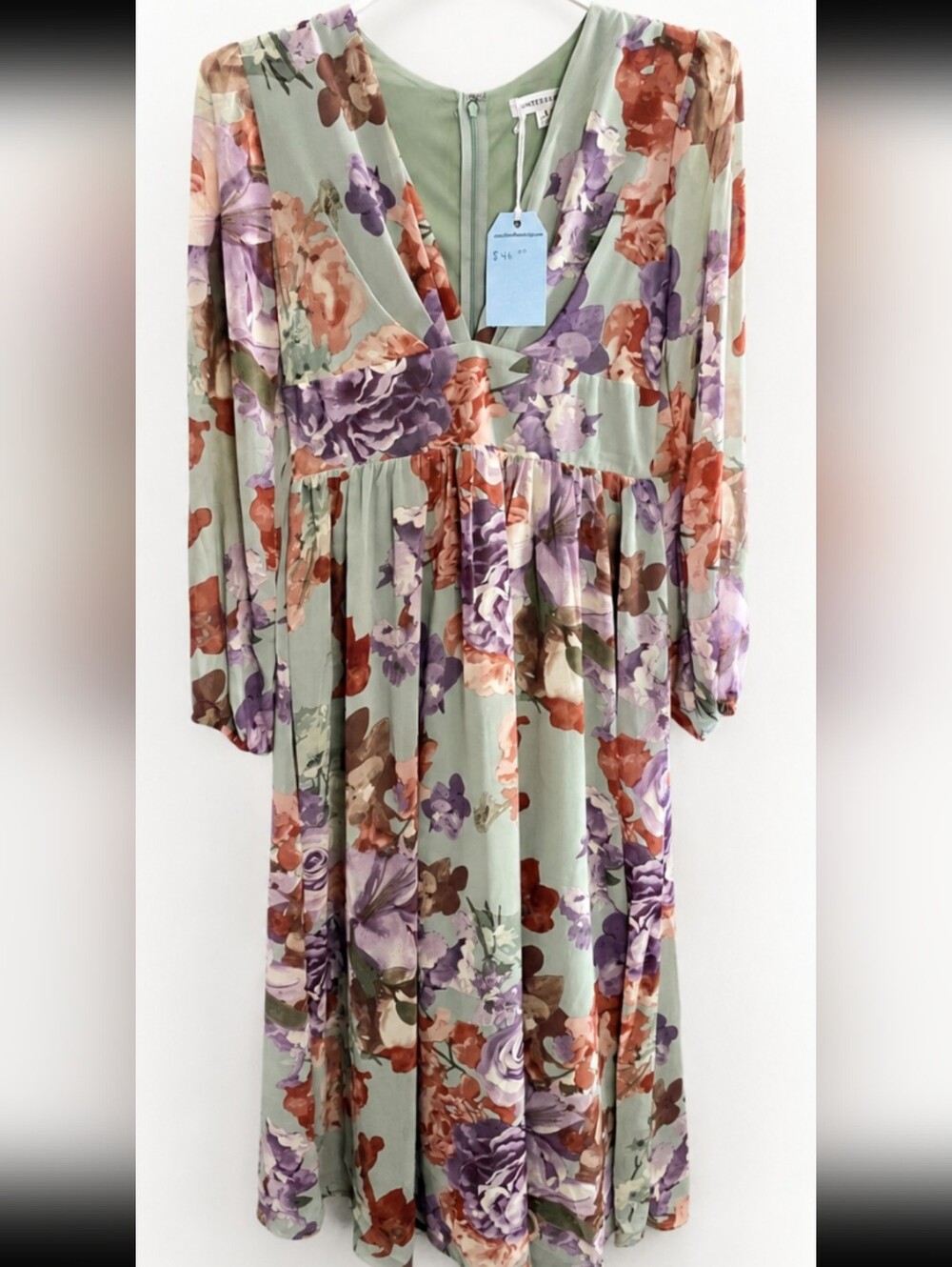 ONETHELAND / NWT/  Floral Maxi Dress in Sage, Purple & Rust